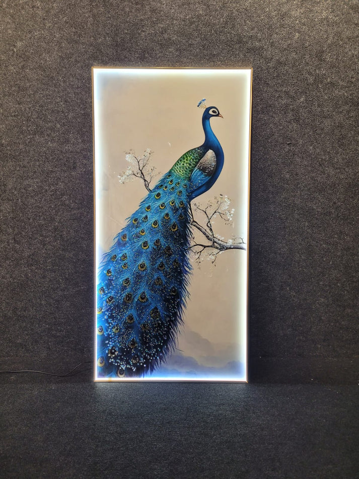 Peacock Crystal Glass LED Wall Art – A Masterpiece of Elegance and Light