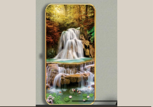 Autumn Cascade 3D Waterfall Crystal Glass Wall Art - crystal glass wall art by Artiksha