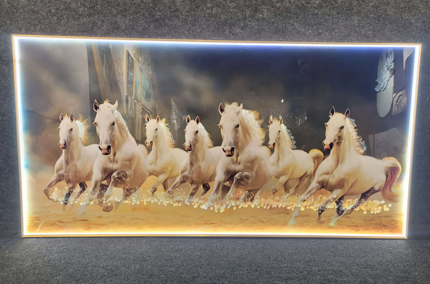 Seven Running Horses-1 Crystal Glass Painting with LED Light