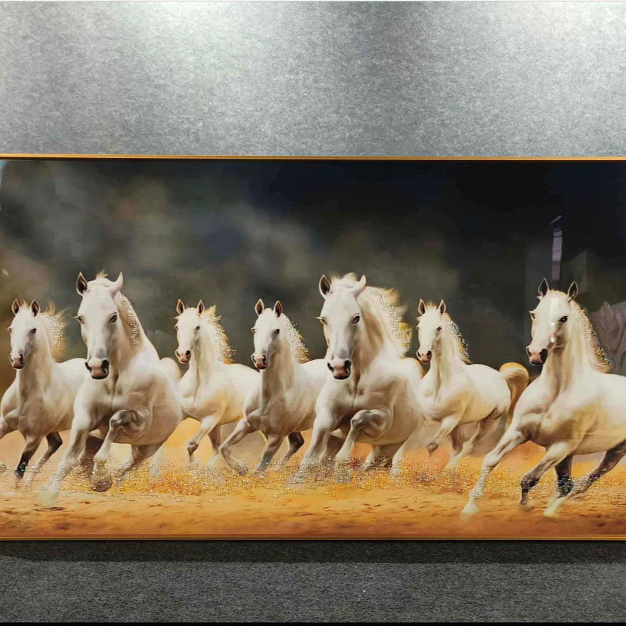 Seven Running Horses-1 Crystal Glass Painting with LED Light