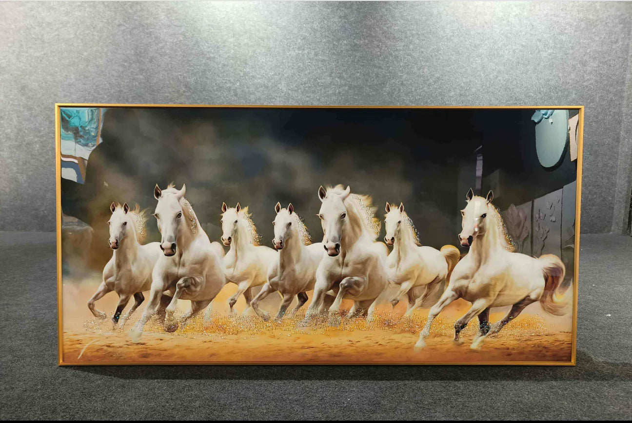 Seven Running Horses-1 Crystal Glass Painting with LED Light