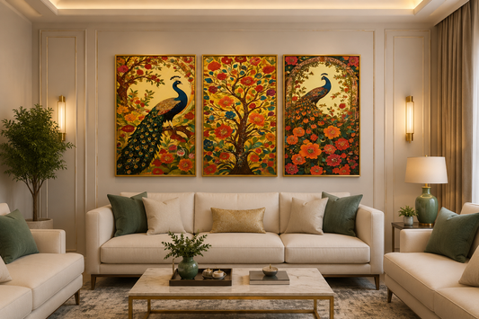 Peacock & Floral Tree Wall Art – Vibrant and Luxurious Statement