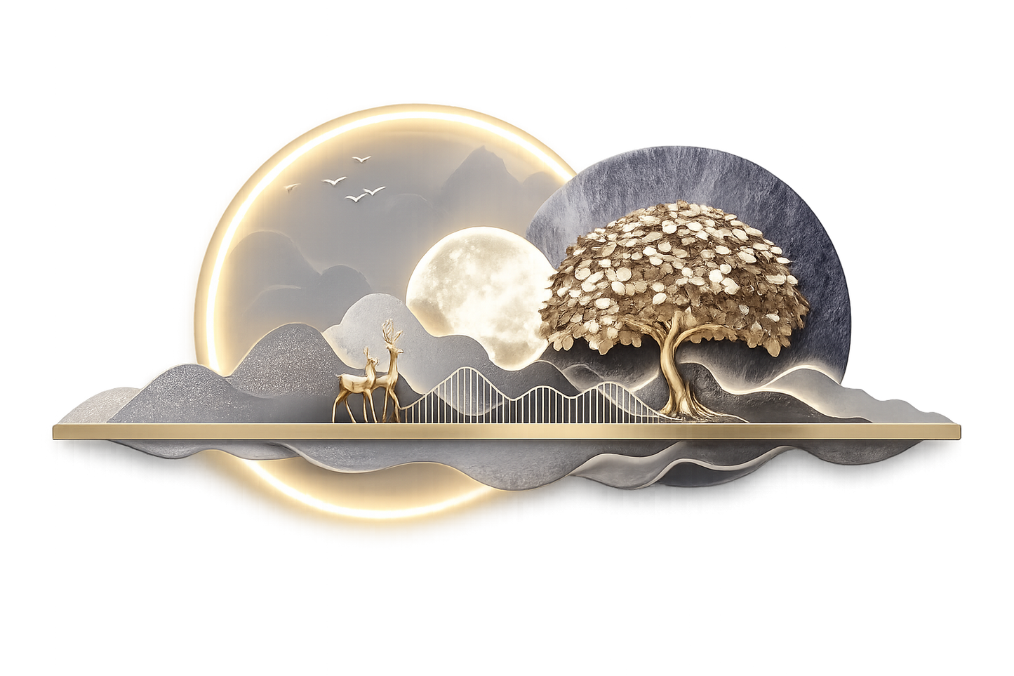 Lunar Forest & Deer 3D LED Wall Sculpture