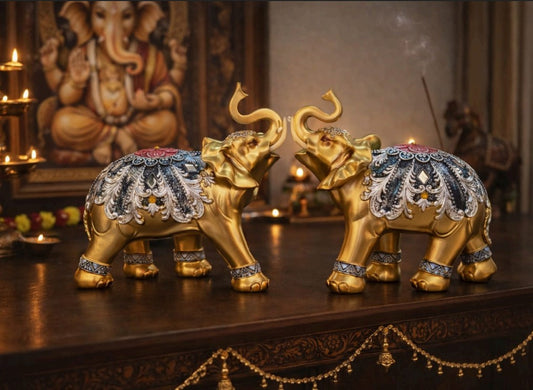 Royal Elephant Figurine Set (Set of 2) – A Symbol of Prosperity,