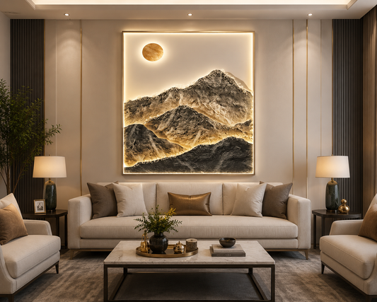 Celestial Peaks - Illuminated 3D Mountainscape Wall Art