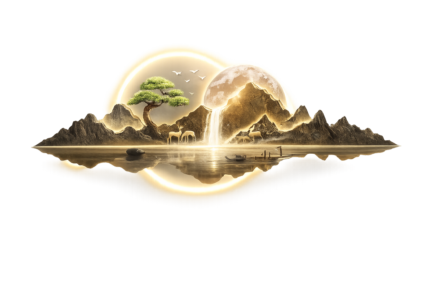 Cascading Moonlight & Mountain Retreat 3D LED Wall Art