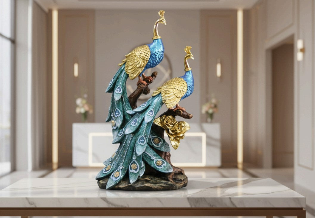 Royal Peacock Pair Figurine – A Symbol of Beauty, Harmony, and Prosperity