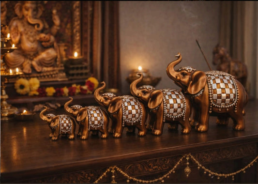 Elegant Elephant Family Figurine Set (Set of 5) – A Symbol of Pro