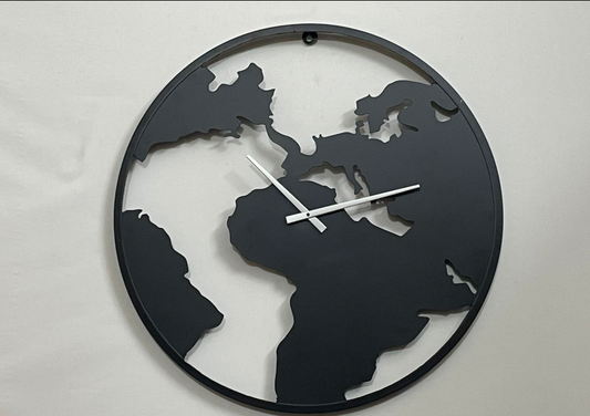 World Map Metal Wall Clock Decor