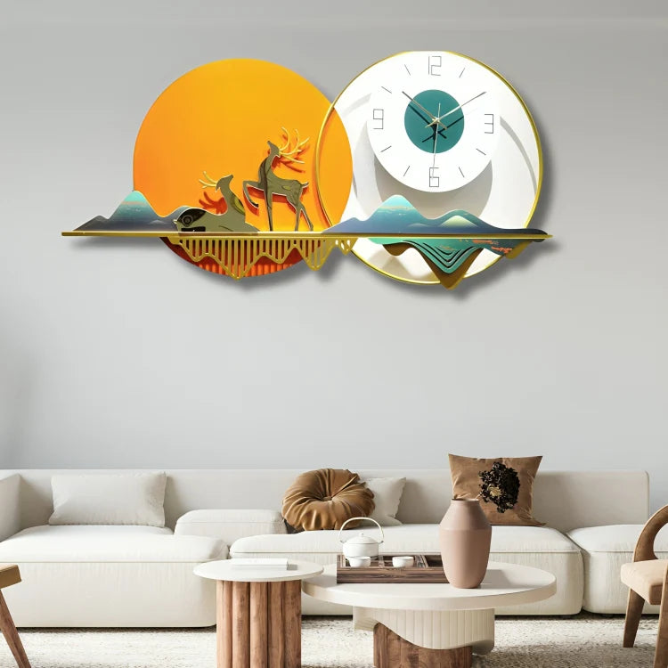 Golden Meadow - Modern Wall Clock with Nature Scene