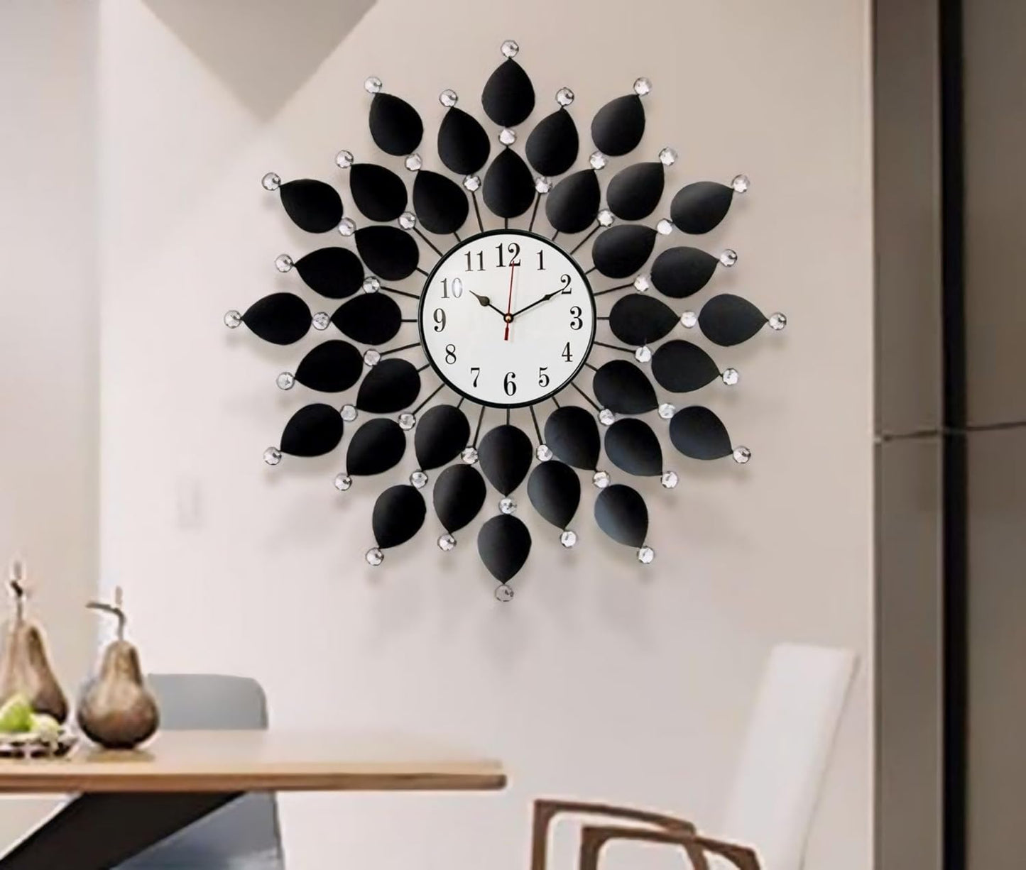 Midnight Bloom - Modern Wall Clock with Crystal Accents