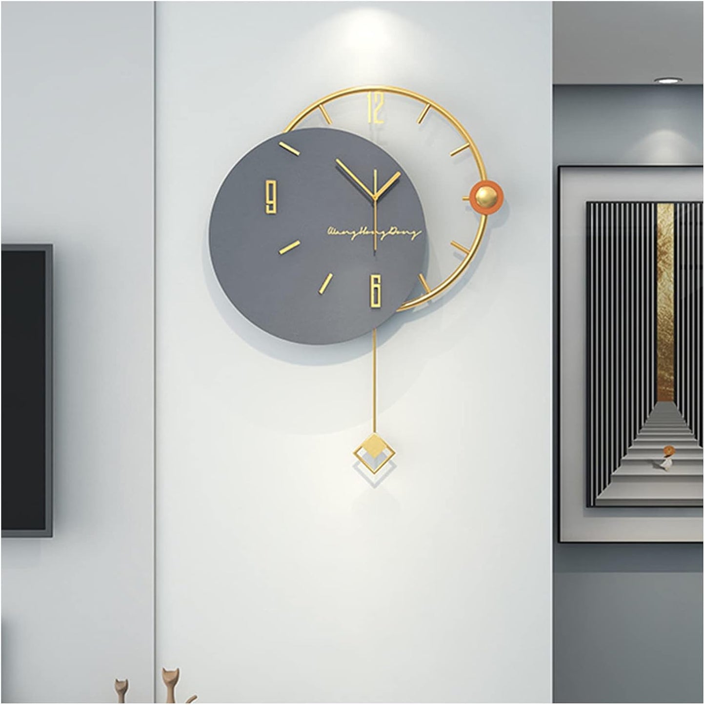 Timeless Elegance - Modern Geometric Wall Clock with Pendulum