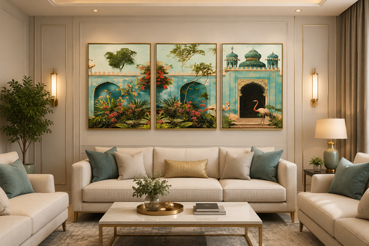 Royal Flamingo & Palace Wall Art – Serene and Luxurious Statement