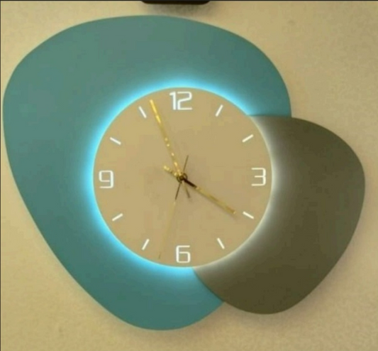 Abstract Pebble LED Wall Clock – Modern Teal & Gold Edition