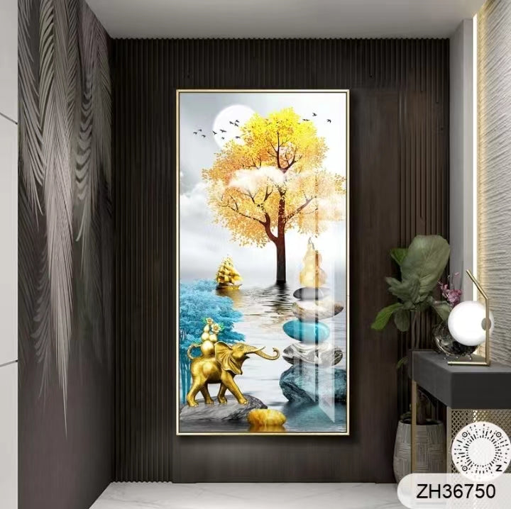 Imported Crystal Painting with PVC Frame | 24 x 36 Inches | Golden Frame | Porcelain Crystal Art