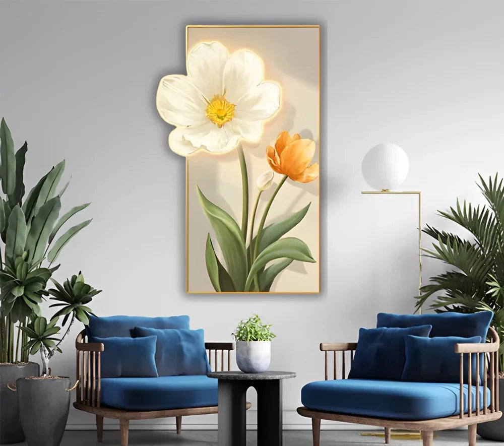 Premium Flower - 1 Crystal Glass Painting With LED Light For Wall Decor