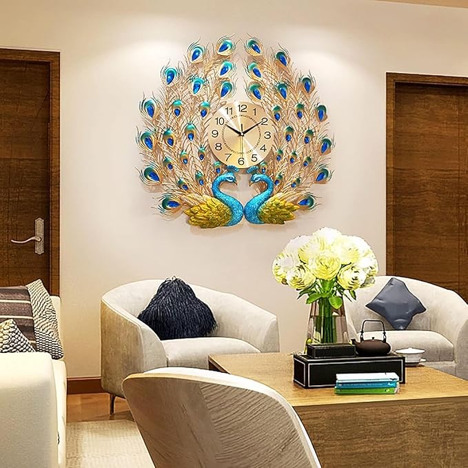 Luxurious Peacock-Themed Silent Wall Clock 65cm x 65cm