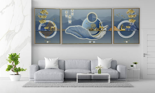 Moon Art Crystal Painting Set of 3 with Aluminum Frame