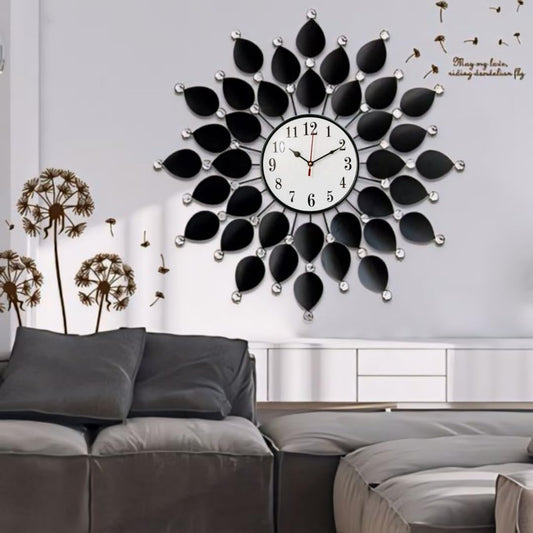 Midnight Bloom - Modern Wall Clock with Crystal Accents