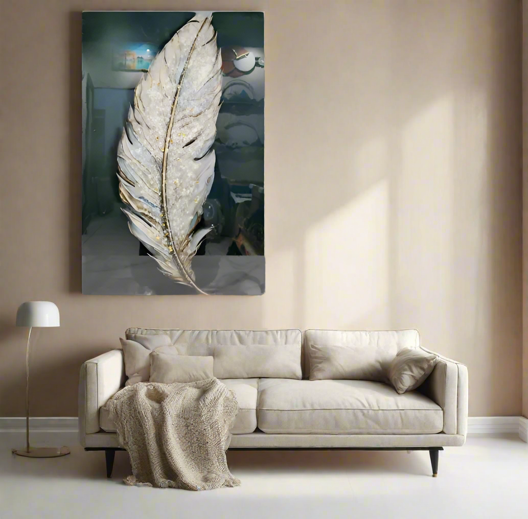 Elegant Feather-Themed Wall Art style 1 with PVC Frame – Graceful Decor