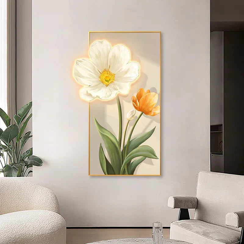 Premium Flower - 1 Crystal Glass Painting With LED Light For Wall Decor