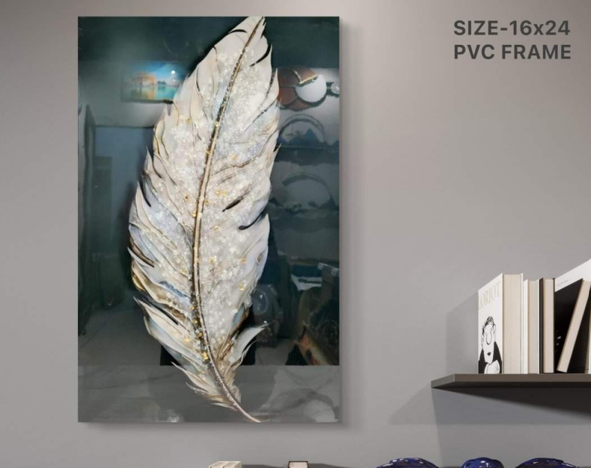 Elegant Feather-Themed Wall Art style 1 with PVC Frame – Graceful Decor