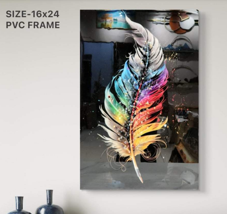 Elegant Feather-Themed Wall Art style 2 with PVC Frame – Graceful Decor