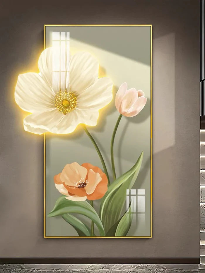 Premium Flower - 2 Crystal Glass Painting With LED Light For Wall Decor