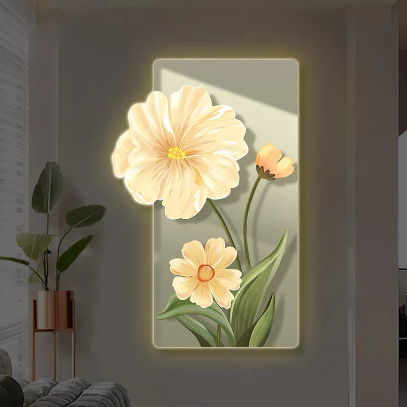 Premium Flower - 3 Crystal Glass Painting With LED Light For Wall Decor