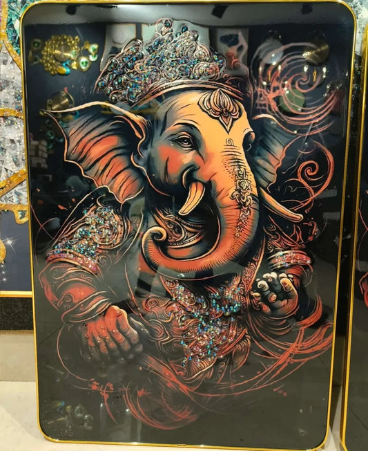 Divine Lord Ganesha Wall Art with PVC Frame – Spiritual Elegance