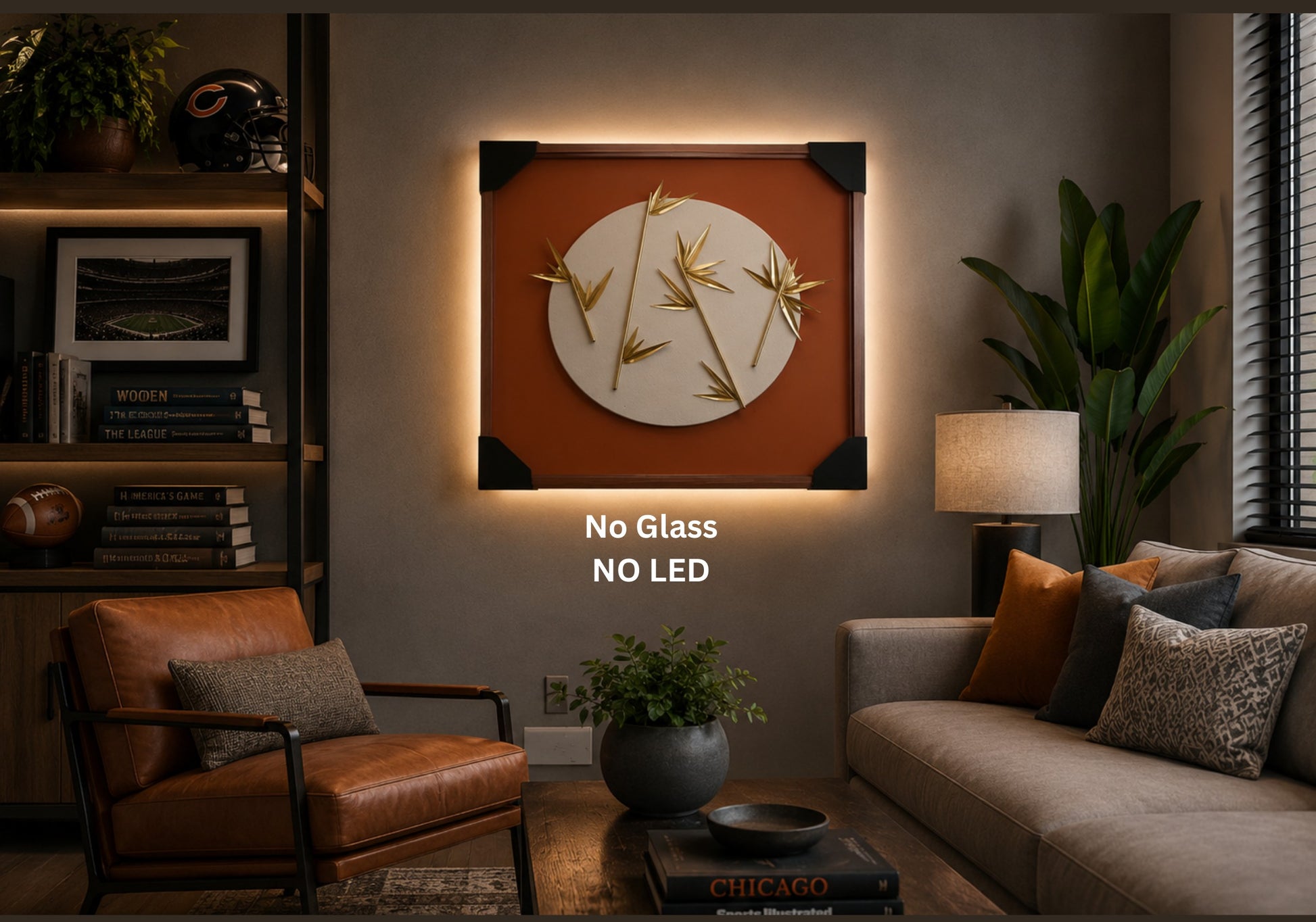 Golden Reeds 3D Wall-Mounted Botanical Art - 28"x28" 3D shadow box wall art by Artiksha