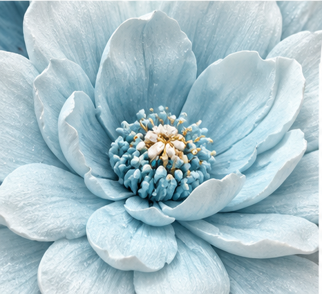 3D blue floral LED wall art with layered petals and butterflies - close-up of the layered petals and stamens