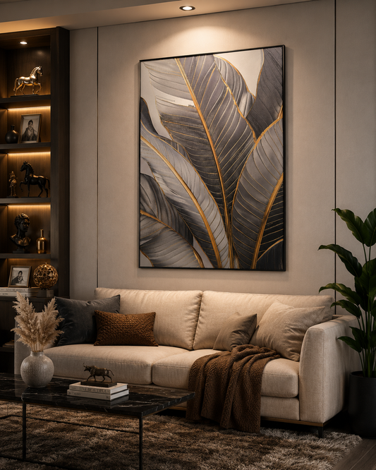 Silver Veins – Modern Metallic Leaf Wall Art