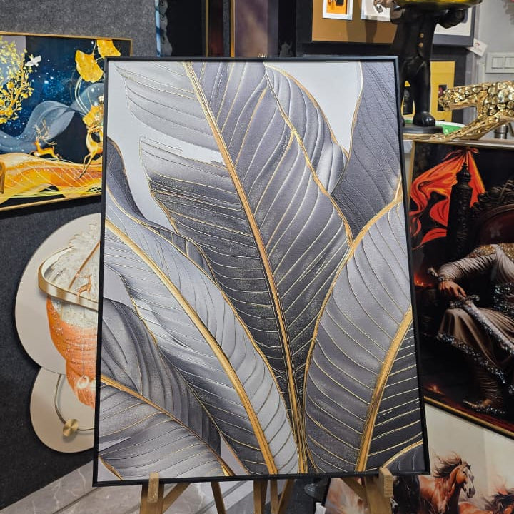 Silver Veins – Modern Metallic Leaf Wall Art