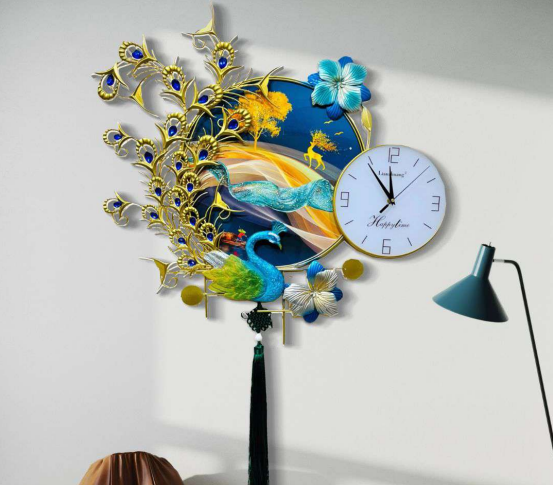 Opulent Elegance Peacock Wall Clock - A Tapestry of Time and Luxury