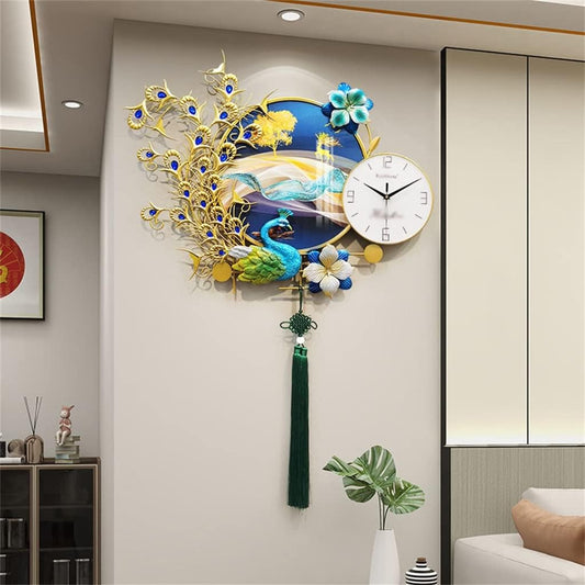 Opulent Elegance Peacock Wall Clock - A Tapestry of Time and Luxury