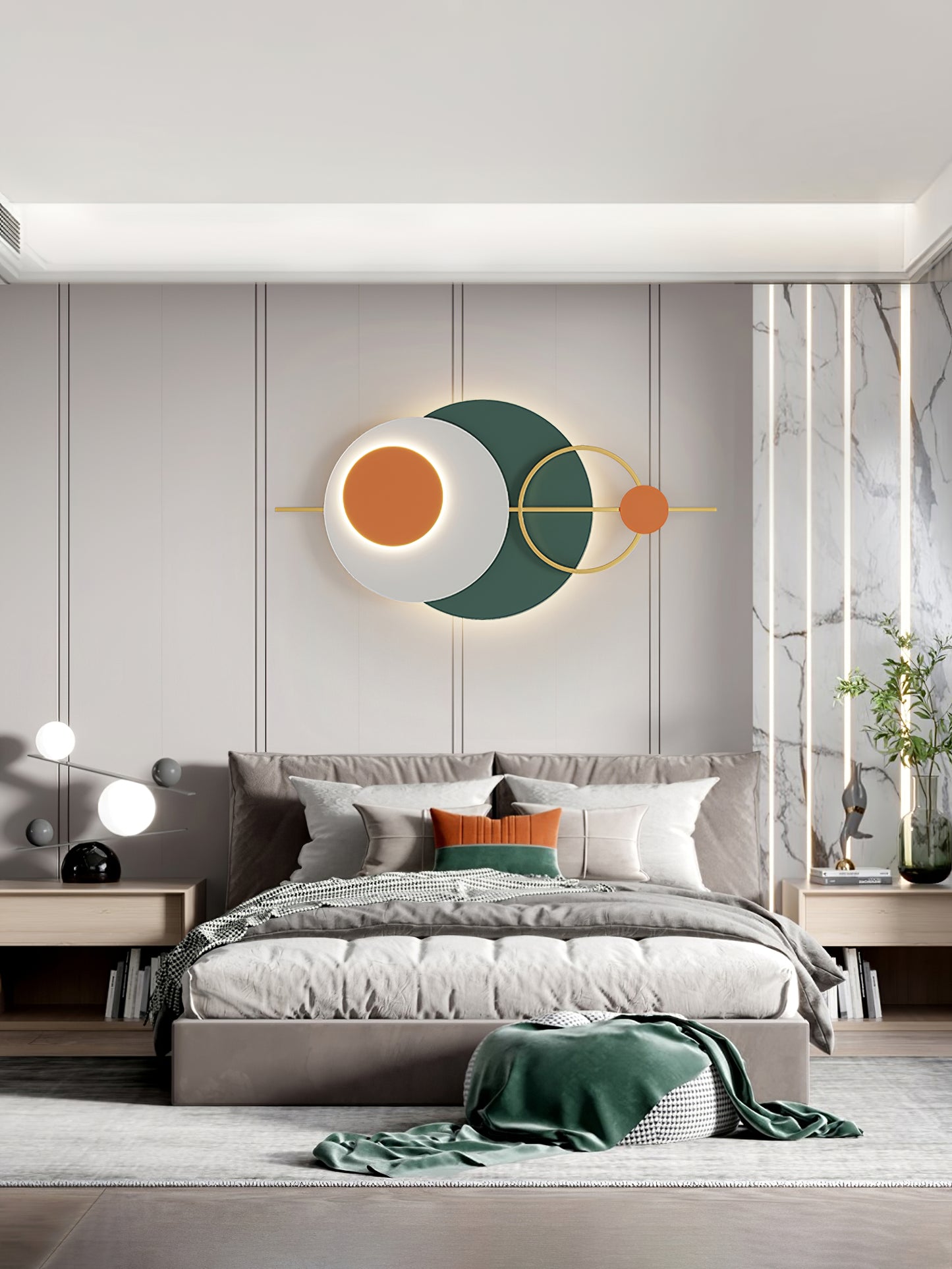 Cosmic Circles - Modern Abstract Metal Wall Sculpture with LED Light