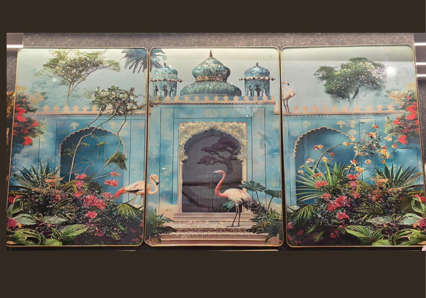 Mughal Garden Crystal Glass Wall Art — Set of 3 - crystal glass wall art by Artiksha