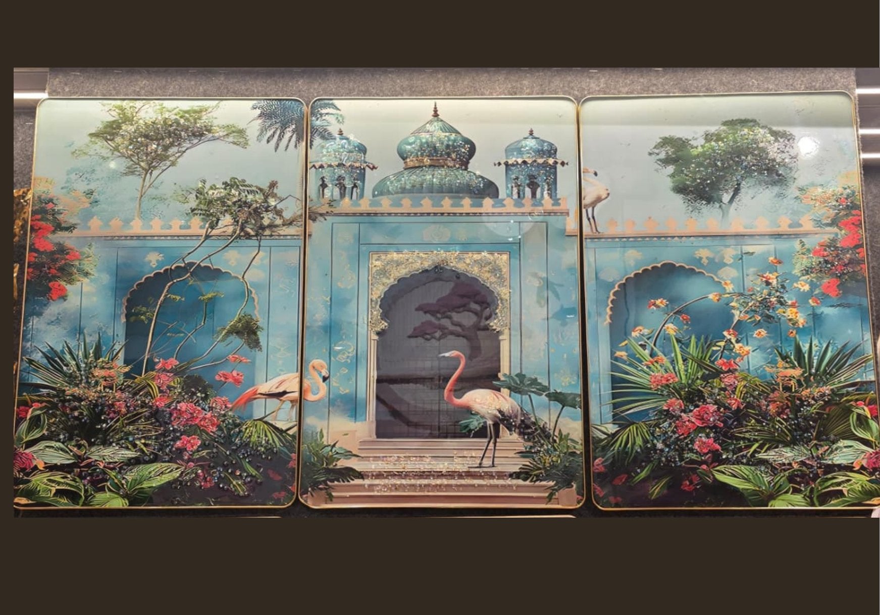 Mughal Garden Crystal Glass Wall Art — Set of 3 - crystal glass wall art by Artiksha