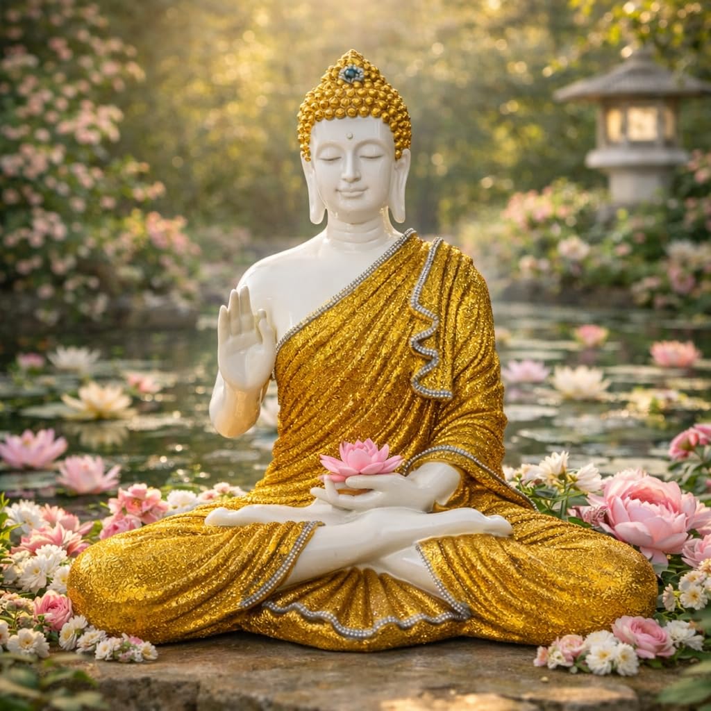 Golden Radiance Meditating Buddha Statue – Elegant Zen Masterpiece