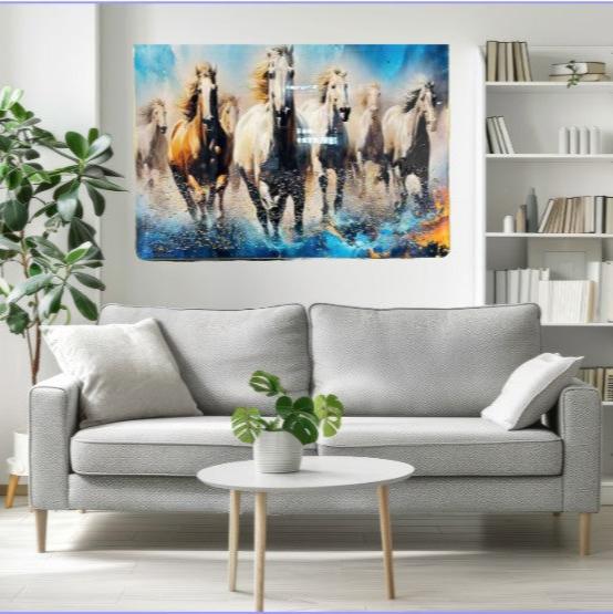 Seven Horses Run Wild Crystal Painting