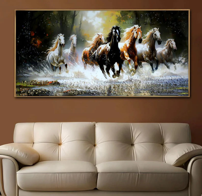 Seven Horses Run Wild Crystal Painting