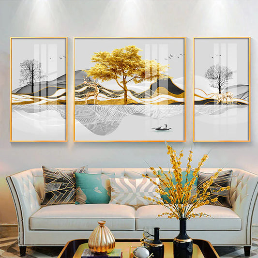 Modern Crystal Painting Set with Sleek Metal Framing