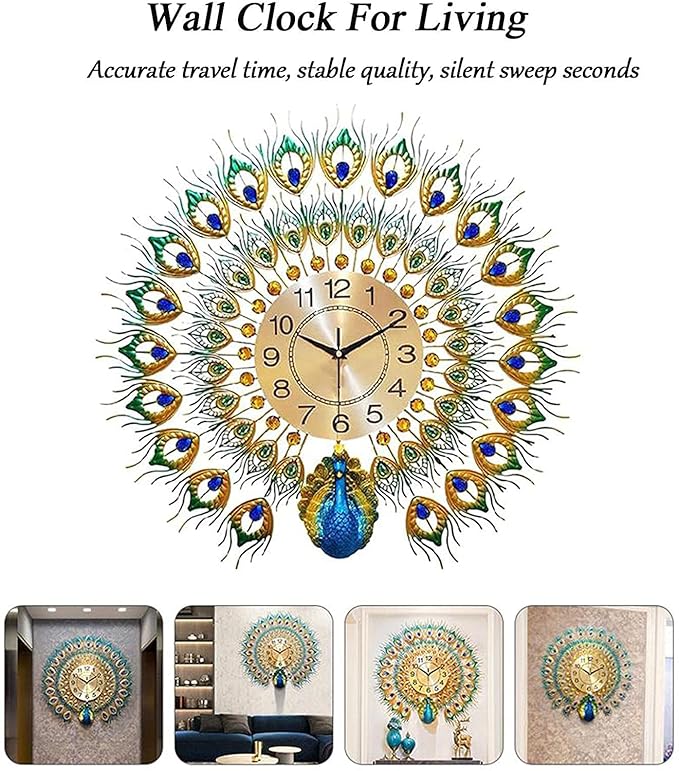 Artistic Peacock-Style Wall Clock: Elegance Meets Functionality 50cm x 50cm