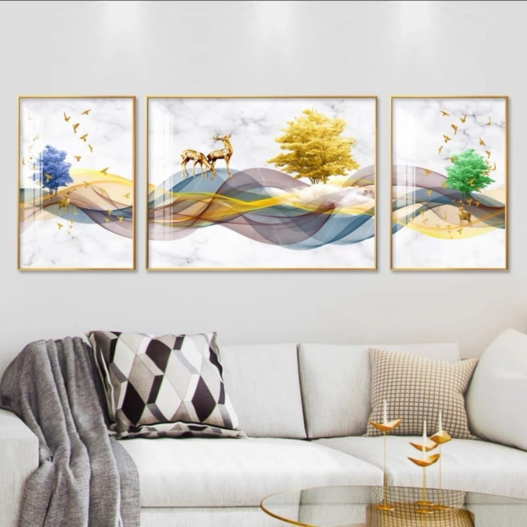 Crystal Painting Set of 3 with Aluminum Frame