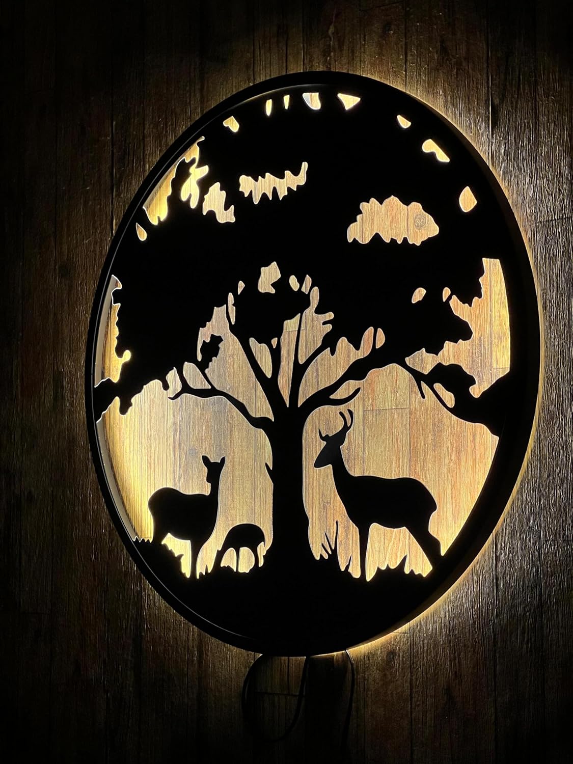 Elegant Deer Family Tree Metal Wall Decor – Handcrafted Excellence