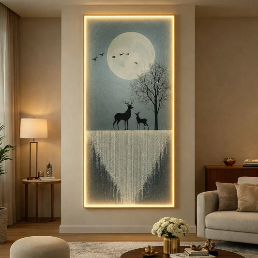 Moonlit Serenade LED Crystal Wall Art – Deer & Waterfall Edition