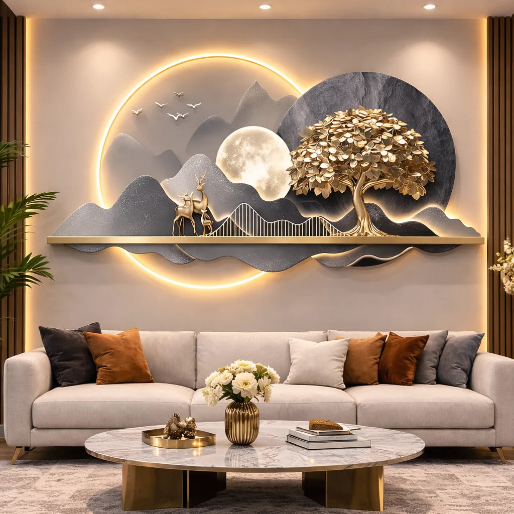 Lunar Forest & Deer 3D LED Wall Sculpture