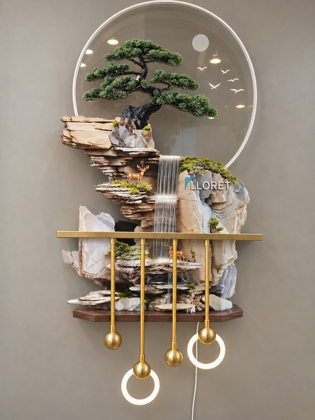 LED Bonsai Waterfall Wall Art with Shelf 52 x 24 Inch