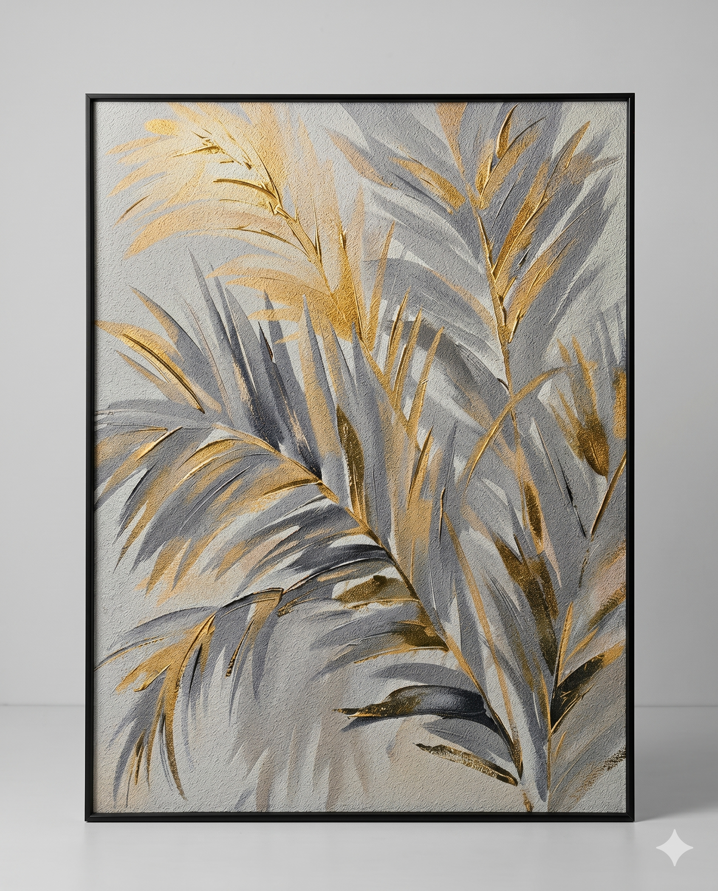 Gilded Palm Leaves – Premium Sandstone Texture Framed Art